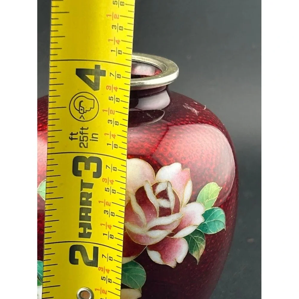 Japanese Vase Red Floral Pigeon Blood Red‎ Foil Bud Vase Asian Decor